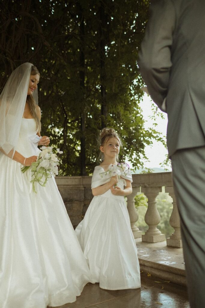 Bride and flower girl at wedding