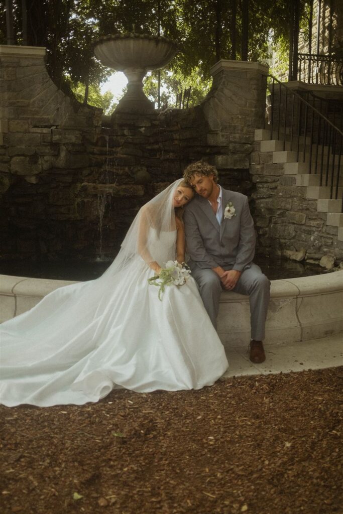 Bride resting her head on groom's shoulder in Nashville, TN