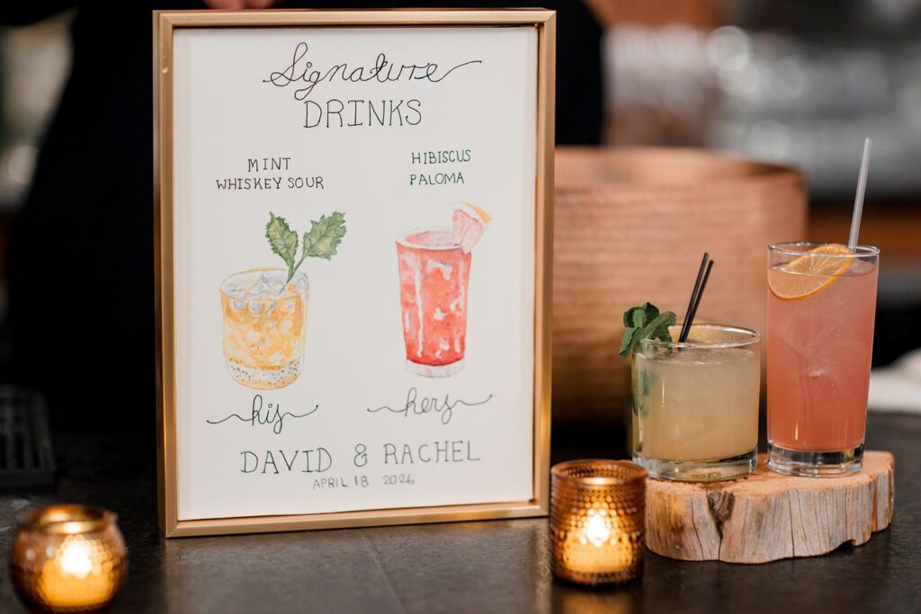 Wedding signature cocktails and sign at Nashville, TN wedding