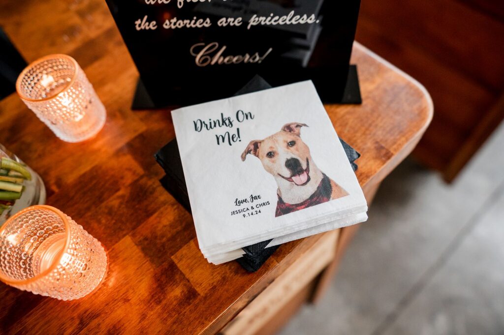 Wedding coaster napkins with dog's face