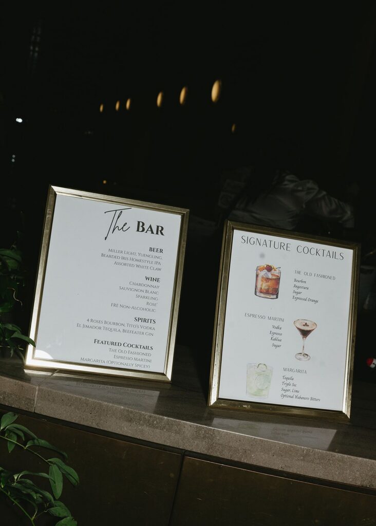 Wedding bar and cocktail signs