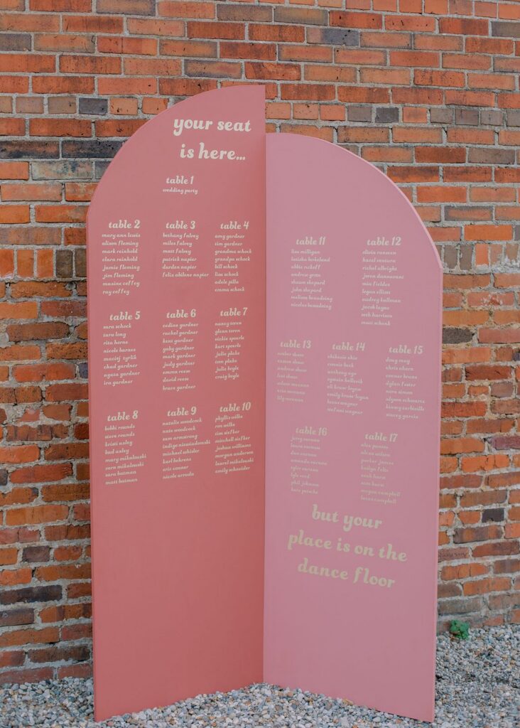 Wedding day prints seating chart sign