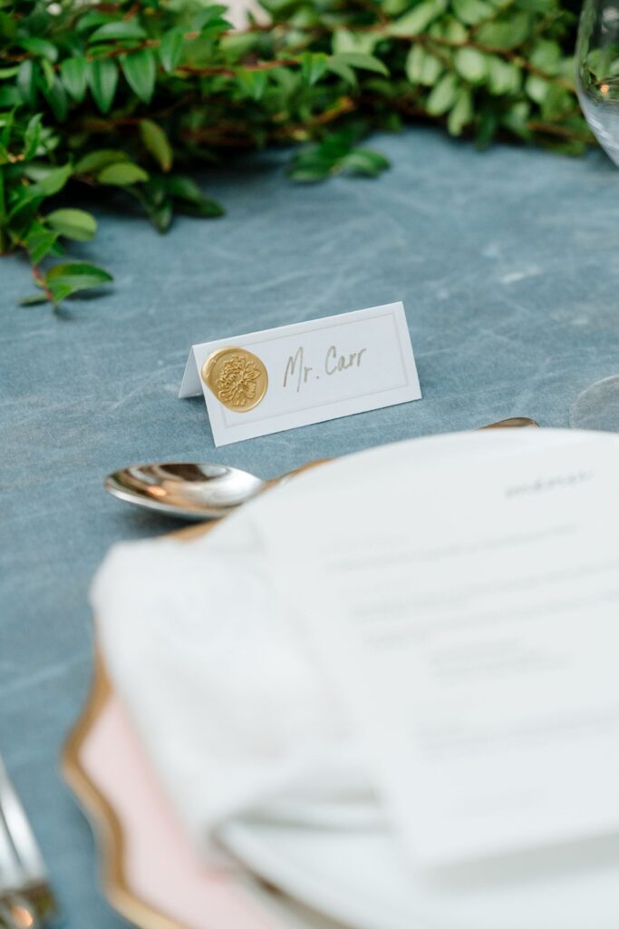Place card at wedding reception table