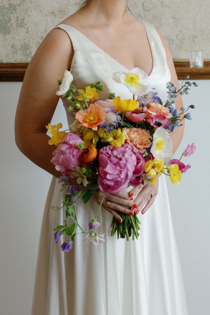 Bride holding wedding bouquet
