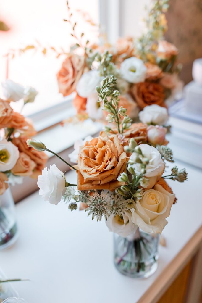 Wedding floral arrangements on table
