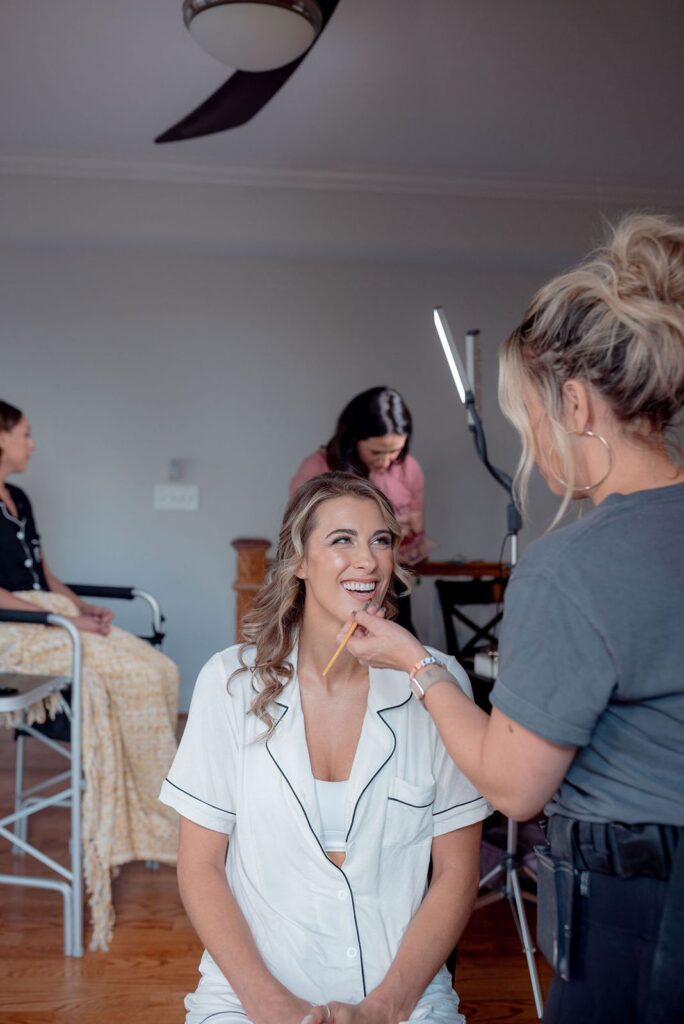 Wedding timeline bride getting hair and makeup done