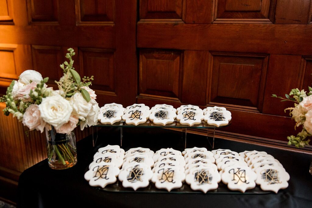 custom made wedding cookies with the monogram of the couple