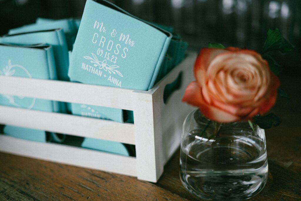 What to put in wedding welcome bags personalized koozies