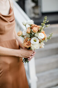 bridesmaid dress and bouquet