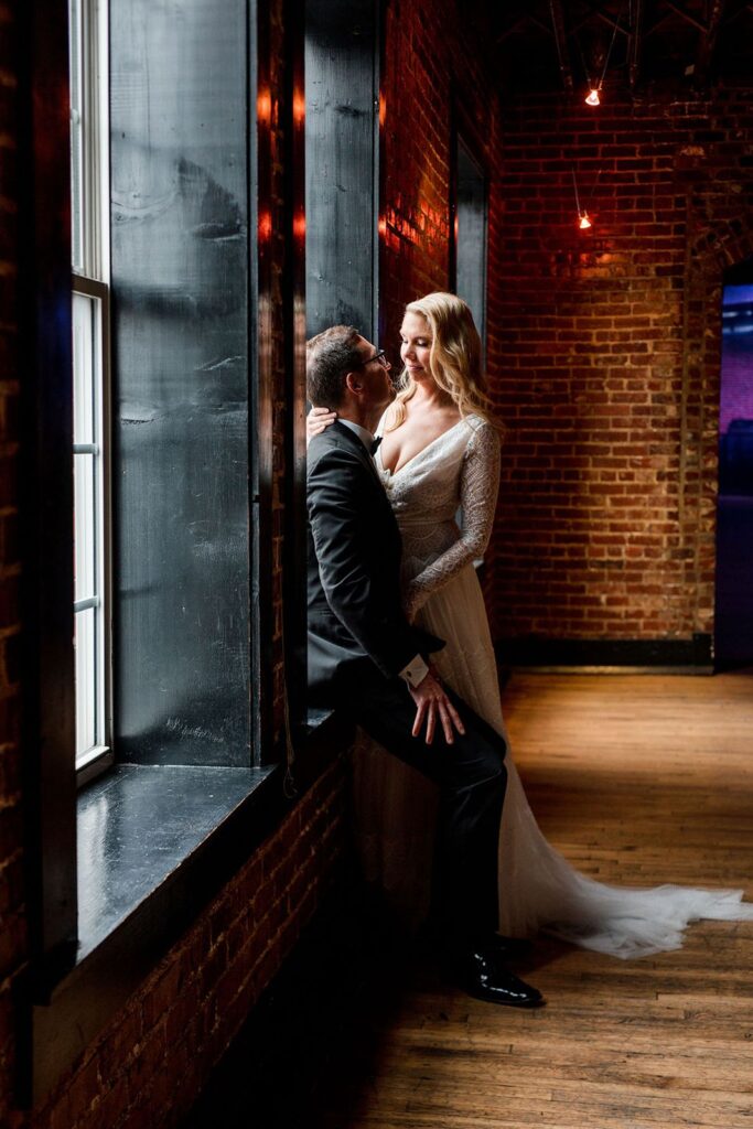 bride and groom at a cannery hall wedding in the ballroom